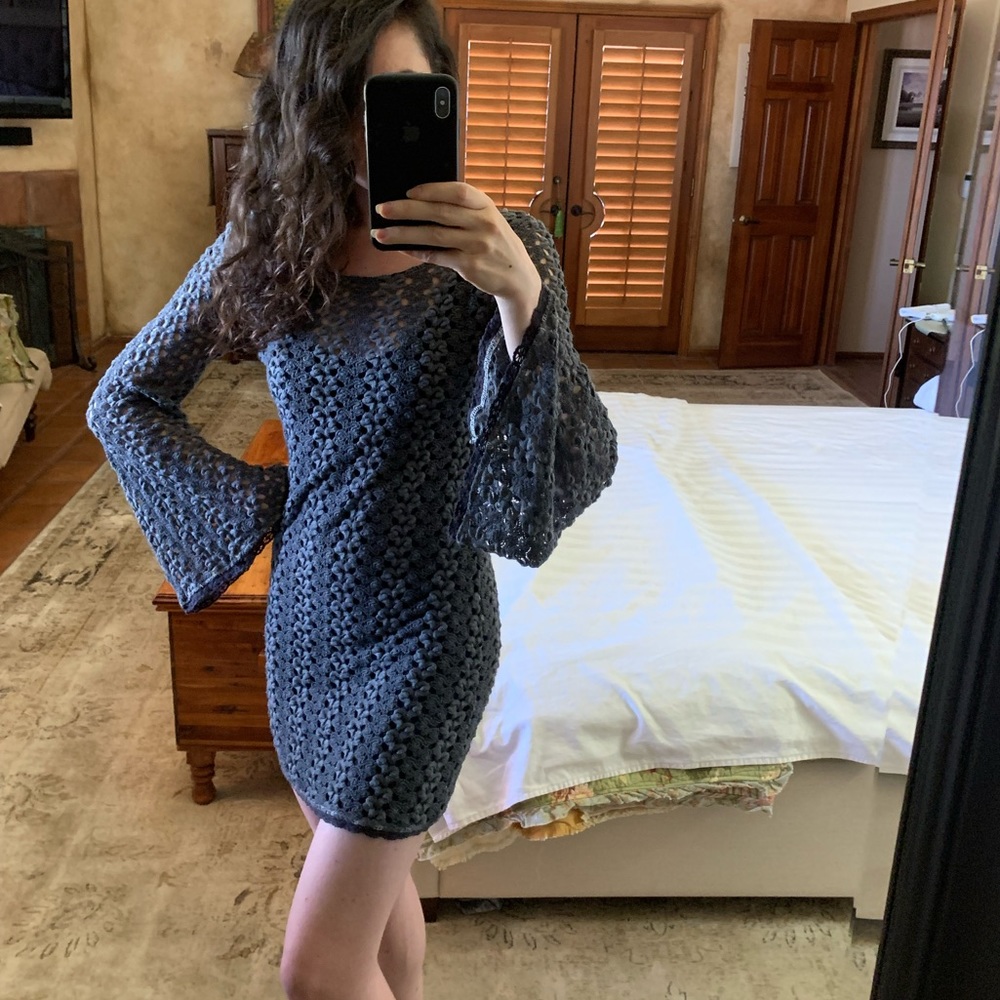 Free People Gray Lace Body Con Dress